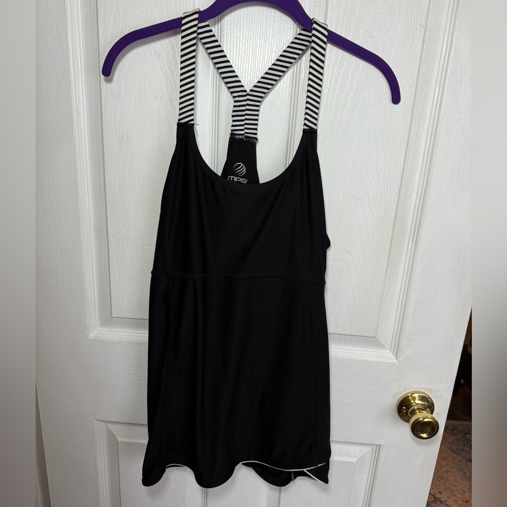 MPG Racerback Black & White Stripe Tank Top